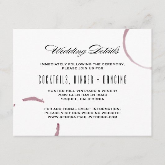 ワインの汚れワイナリーブドウ畑の情報カード エンクロージャーカード (正面)