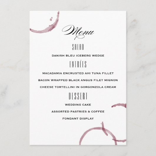 ワインの汚れワイナリーヴィン結婚ヤードのメニュー メニュー (正面)