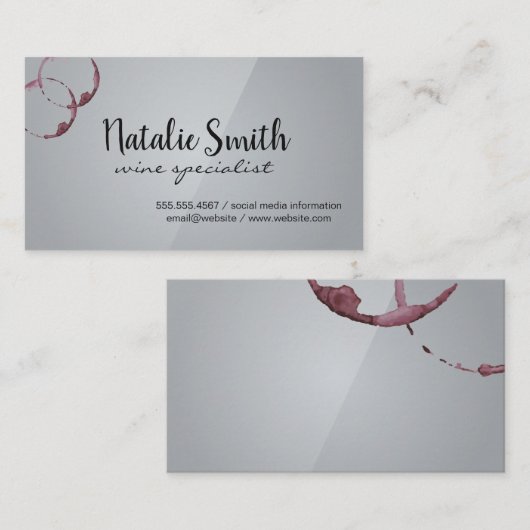 ワインの汚れ | グレイ光沢 名刺 (正面/裏面)