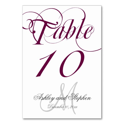 ワインの灰色のモノグラムの結婚式のテーブル数カード テーブルナンバー (正面)