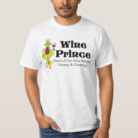 ワインの王子"気難しい及び魅了間の上質ワイン" Tシャツ (正面)