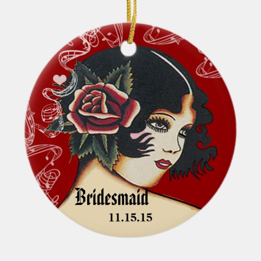 ワインの結婚ガウンの花嫁のクリスマスオーナメント セラミックオーナメント (正面)