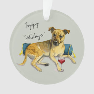 ワインの絵画を楽しんでいるかわいいBrindle犬 オーナメント