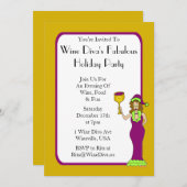 ワインの花型女性歌手のすばらしい休日のパーティ 招待状 (正面/裏面)