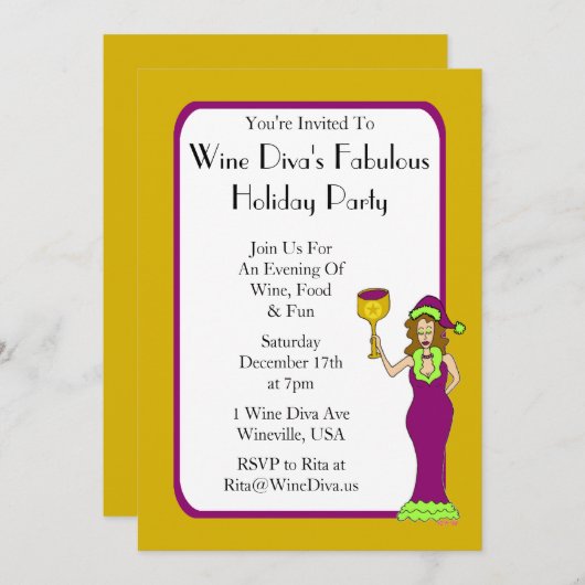 ワインの花型女性歌手のすばらしい休日のパーティ 招待状 (正面/裏面)