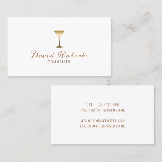 ワインの試飲のソムリエのバーテンダーの平野の白 名刺 (正面/裏面)