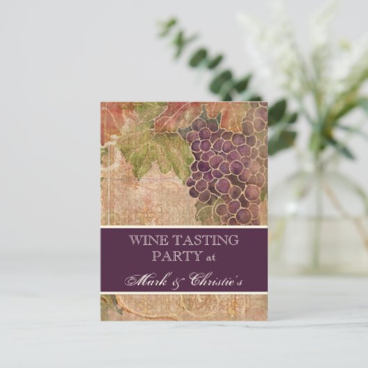 ワインの試飲のパーティの招待状によって老化させるブドウのブドウ園 インビテーションポストカード (スタンド正面)