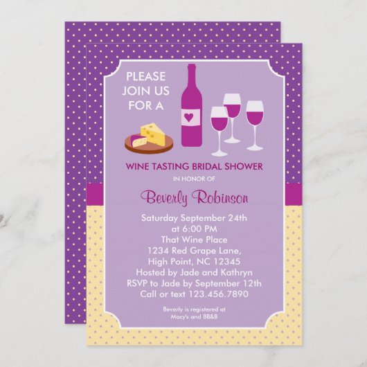 ワインの試飲のブライダルシャワーの招待状 招待状 (正面/裏面)