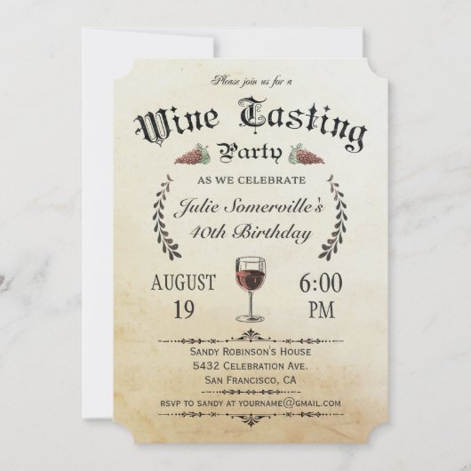 ワインの試飲の招待状(ヴィンテージ) v.1 招待状 (正面)