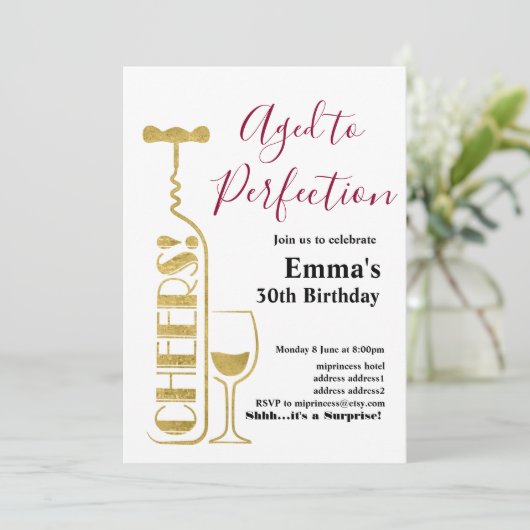 ワインの誕生日の招待、完璧に熟成 招待状 (スタンド正面)