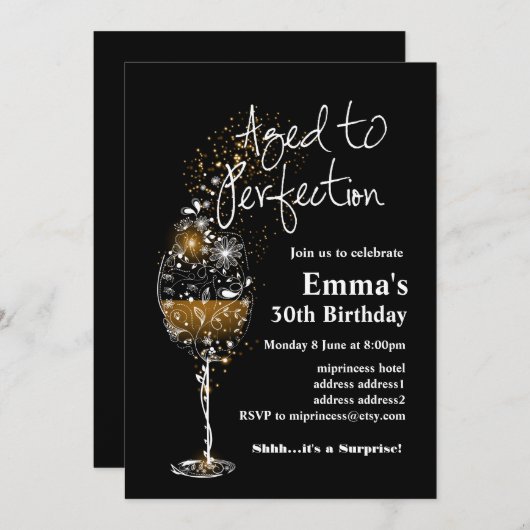 ワインの誕生日の招待、完璧に熟成 招待状 (正面/裏面)