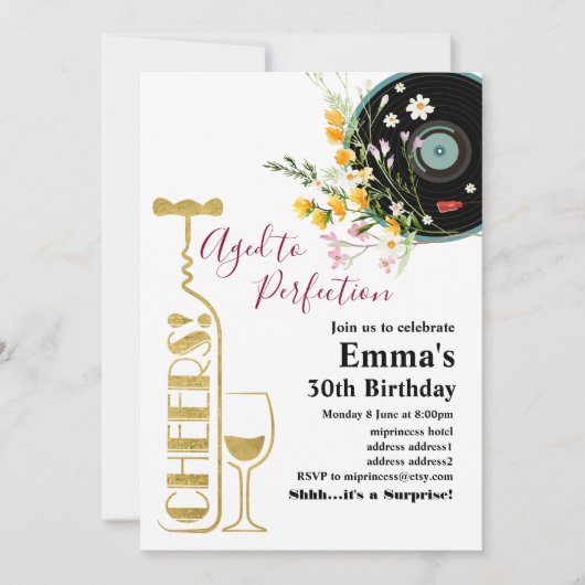 ワインの誕生日の招待、完璧に熟成 招待状 (正面)