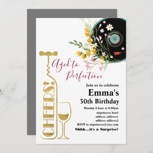 ワインの誕生日の招待、完璧に熟成 招待状 (正面/裏面)