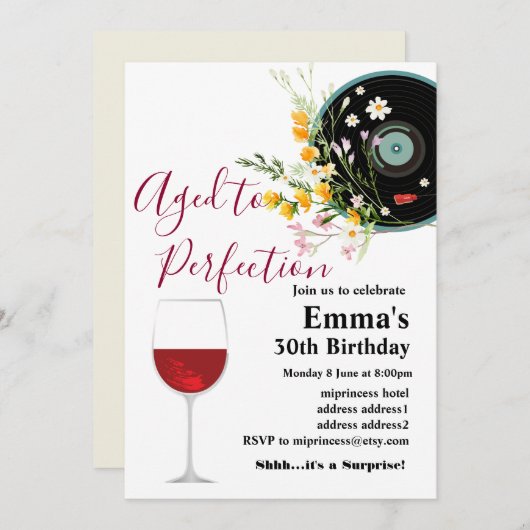 ワインの誕生日の招待、完璧に熟成 招待状 (正面/裏面)