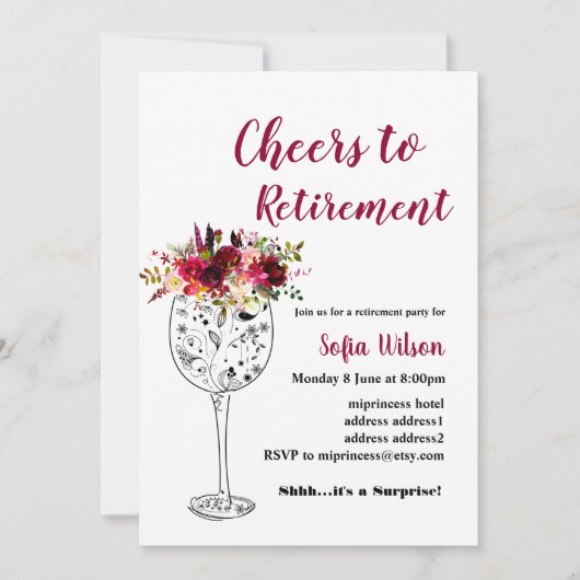 ワインの退職パーティの招待状 招待状 (正面)