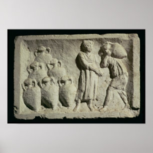 ワインの配達を描いたレリーフ、 浮き彫り ポスター