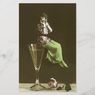 ワインのglasのヴィンテージの女の子 便箋