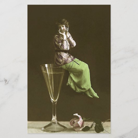 ワインのglasのヴィンテージの女の子 便箋 (正面)