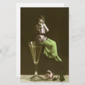 ワインのglasのヴィンテージの女の子 便箋 (正面/裏面)