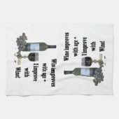 ワインはワインと年齢と、私改良します改良します! キッチンタオル (横)