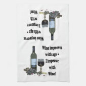 ワインはワインと年齢と、私改良します改良します! キッチンタオル (縦)