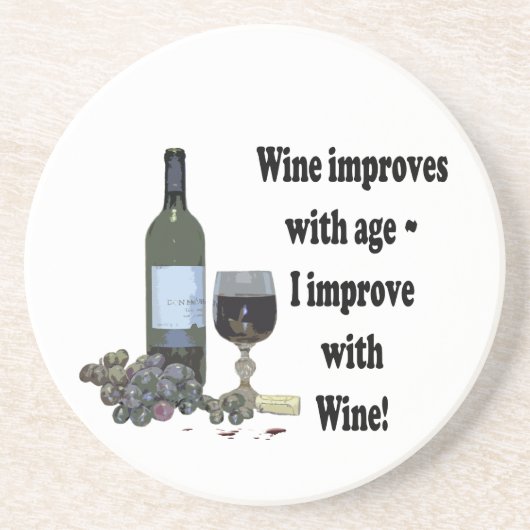ワインはワインと年齢と、私改良します改良します! コースター (正面)