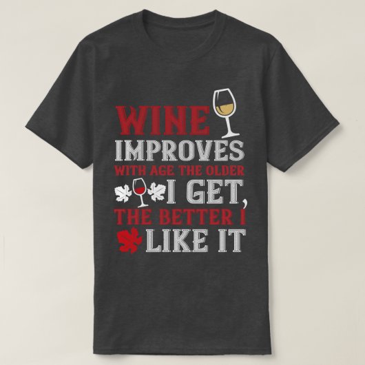 ワインは年を取ると上達する Tシャツ (デザイン正面)