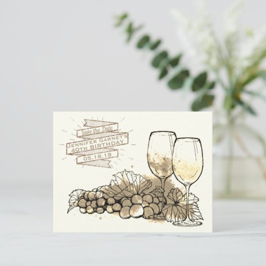 ワインは日付を保存エレガントな誕生日パーティー 案内ポストカード (スタンド正面)