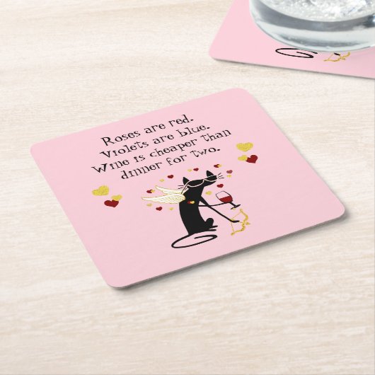 ワインは2バレンタインの夕食より安い スクエアペーパーコースター (アングル)