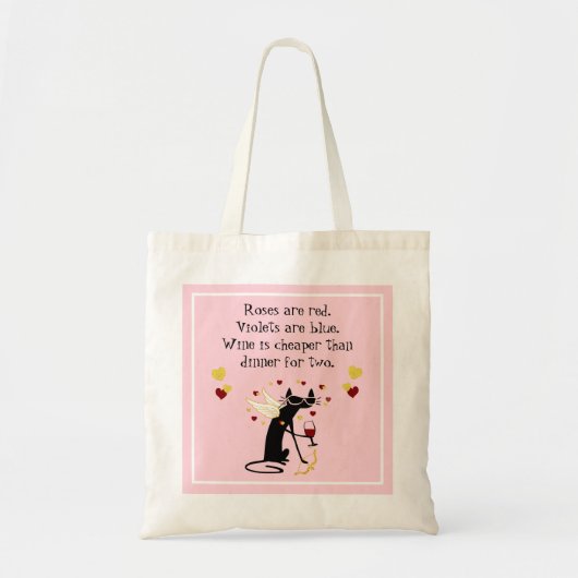 ワインは2バレンタインの夕食より安い トートバッグ (正面)
