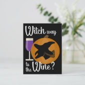 ワインへの面白いハロウィーンの魔女の不気味道 ポストカード (スタンド正面)