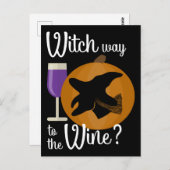 ワインへの面白いハロウィーンの魔女の不気味道 ポストカード (正面/裏面)