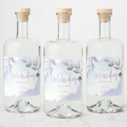 ワインまたはビール |水素朴色アクア薄紫葉 リキュールボトルラベル (ボトル)