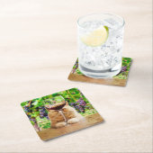 ワインをグラスに入れた猫 スクエアペーパーコースター (インサイチュ)