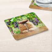 ワインをグラスに入れた猫 スクエアペーパーコースター (アングル)
