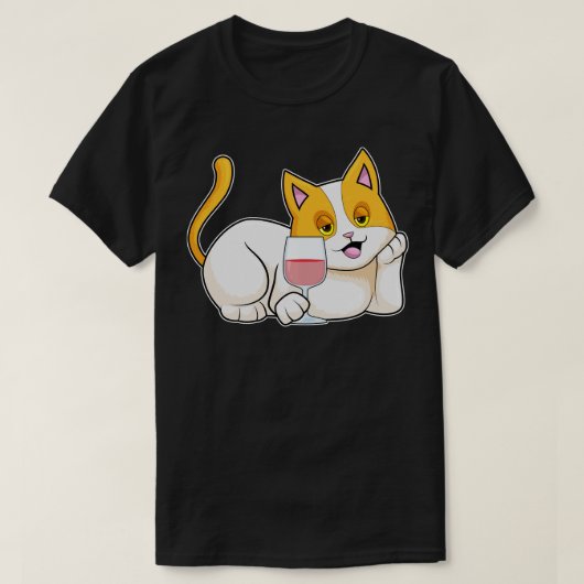 ワインをグラスに入れた猫 Tシャツ (デザイン正面)