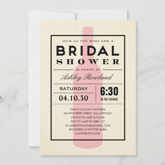 ワインをテーマにしたブライダルシャワー招待状 招待状 (正面)