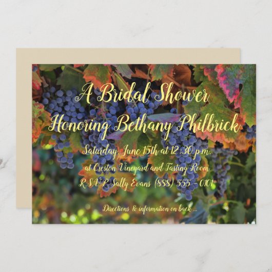 ワインをテーマにしたヴィネヤードブライダルシャワーの招待状 招待状 (正面/裏面)