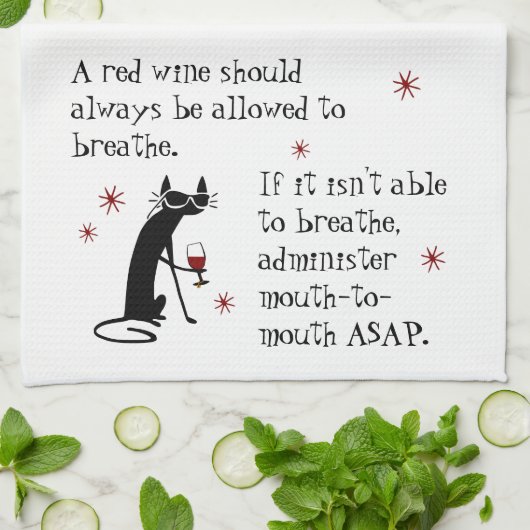 ワインを呼吸または口から口へのおもしろい引用文 キッチンタオル (折り畳み)