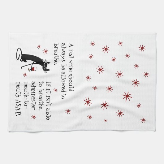 ワインを呼吸または口から口へのおもしろい引用文 キッチンタオル (横)