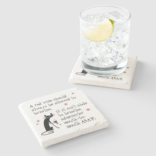 ワインを呼吸または口から口へのおもしろい引用文 ストーンコースター (横)