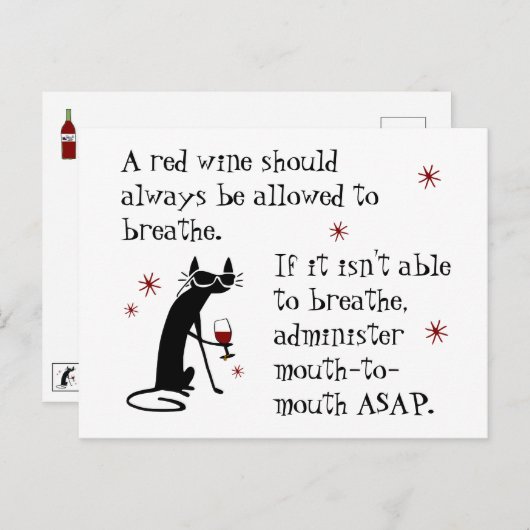 ワインを呼吸または口から口へのおもしろい引用文 ポストカード (正面/裏面)