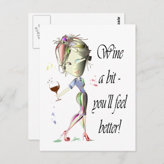 ワインを少し飲む – あなたはよ感じり良くなる！ワイおもしろいンギフト ポストカード (正面/裏面)