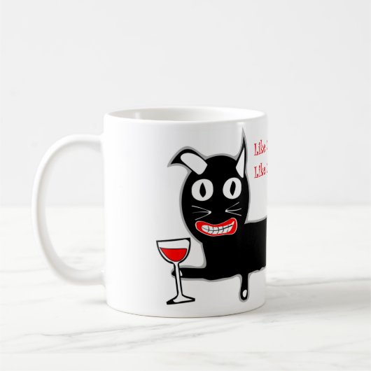 ワインを愛するも猫好きのためのおもしろいな猫のマグ コーヒーマグカップ (左)