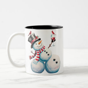 ワインを持つ雪だるま クリスマス 楽しい ギフト ツートーンマグカップ