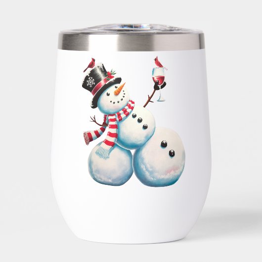 ワインを持つ雪だるま クリスマス 楽しい プレゼント (正面)