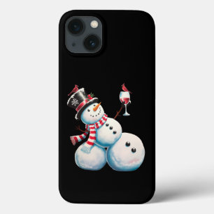 ワインを持つ雪だるま クリスマス 楽しい プレゼント iPhone 13ケース