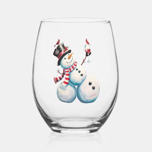 ワインを持つ雪だるま クリスマス 楽しい Xmas ギフト ステムなしワイングラス