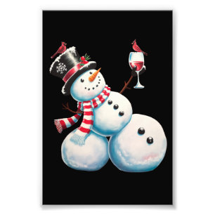 ワインを持つ雪だるま クリスマス 楽しい Xmas ギフト フォトプリント