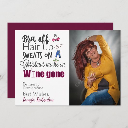 ワインを飲おもしろいむ人々がクリスマスの写真から姿を消す シーズンカード (正面/裏面)